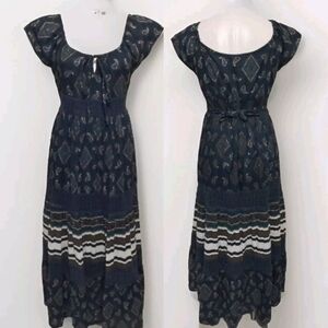 Neha Cotton Paisley Print Flutter Sleeve Maxi Dress Medium Boho Chic Elegant